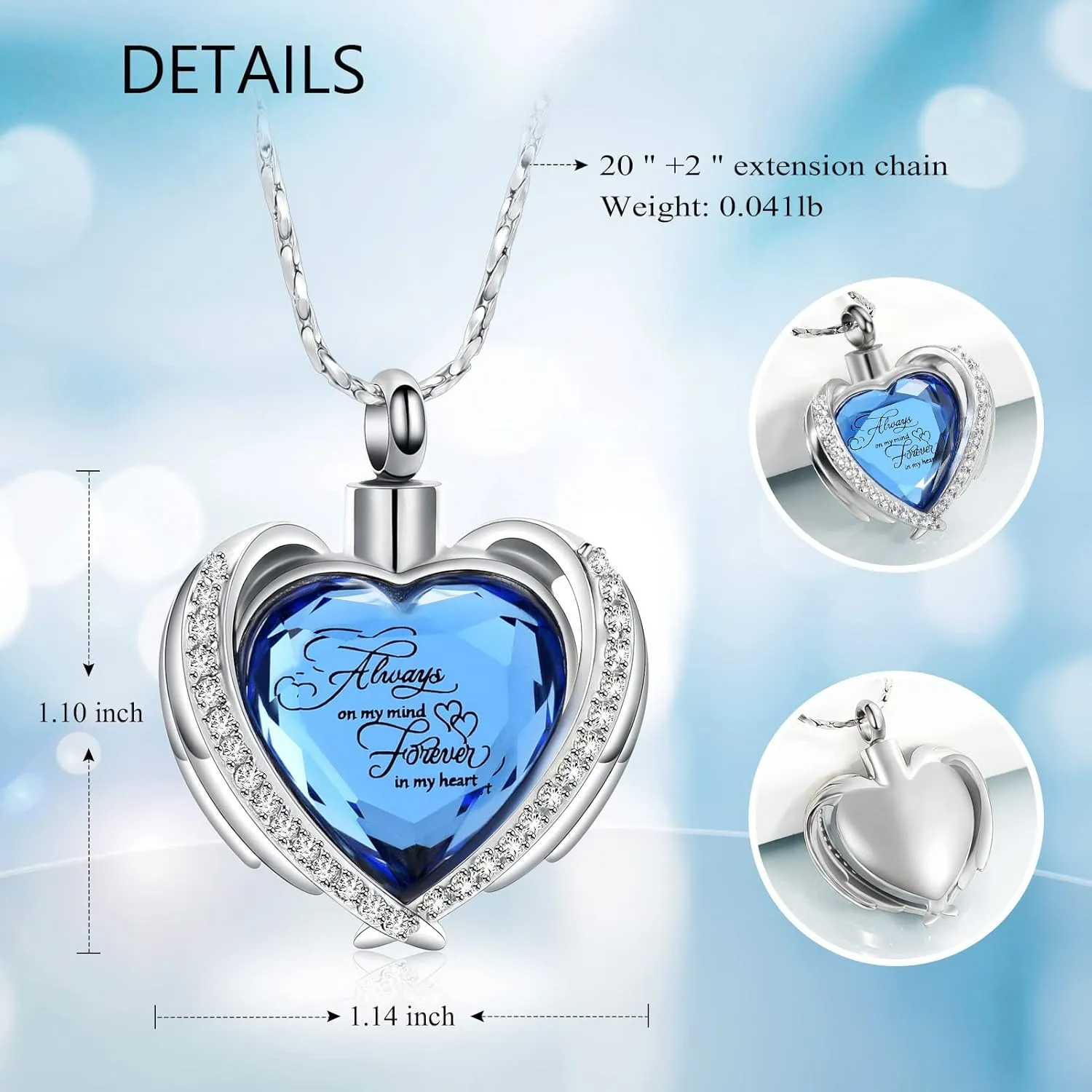 Imrsanl Cremation Jewelry for Ashes Pendant - Crystal Heart Urn Necklace with Mini Keepsake Urn Memorial Ash Jewelry