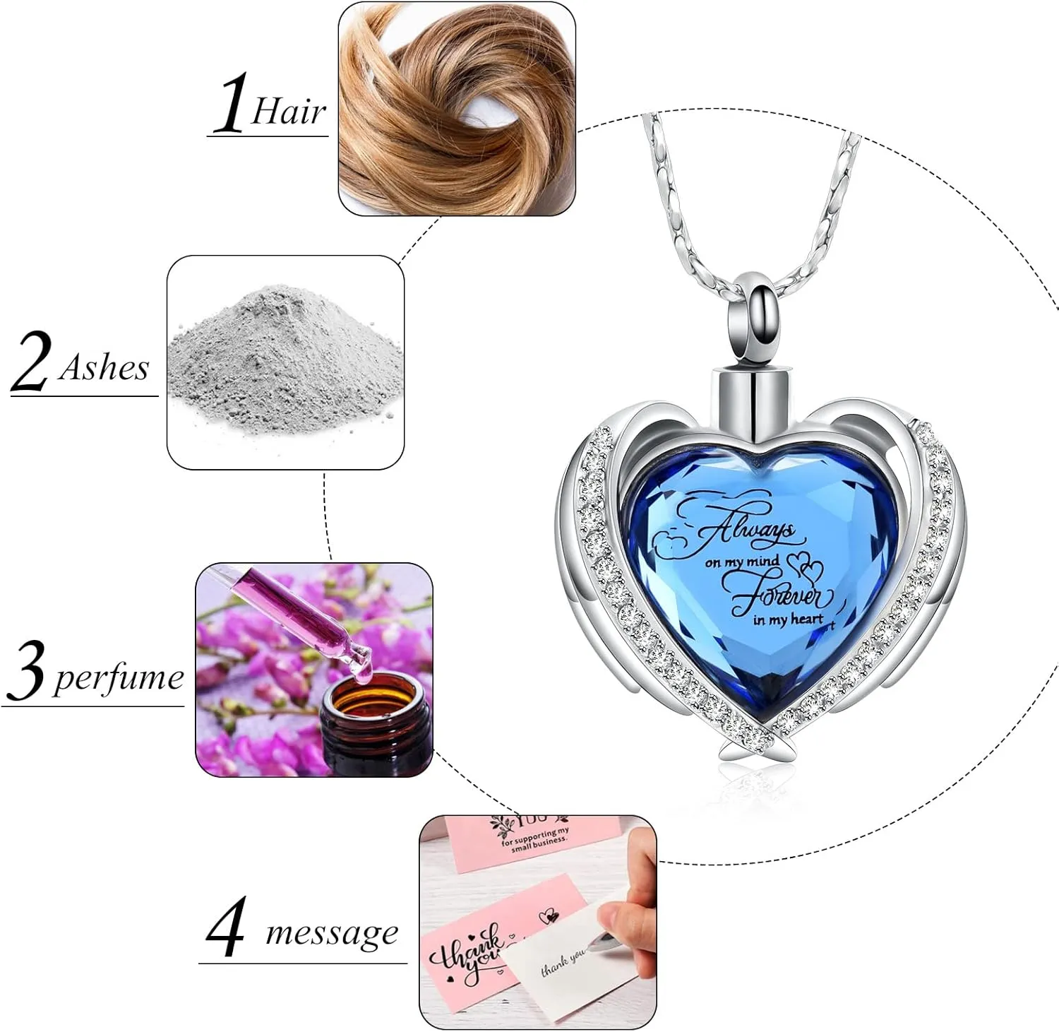 Imrsanl Cremation Jewelry for Ashes Pendant - Crystal Heart Urn Necklace with Mini Keepsake Urn Memorial Ash Jewelry