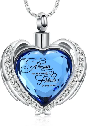 Imrsanl Cremation Jewelry for Ashes Pendant - Crystal Heart Urn Necklace with Mini Keepsake Urn Memorial Ash Jewelry