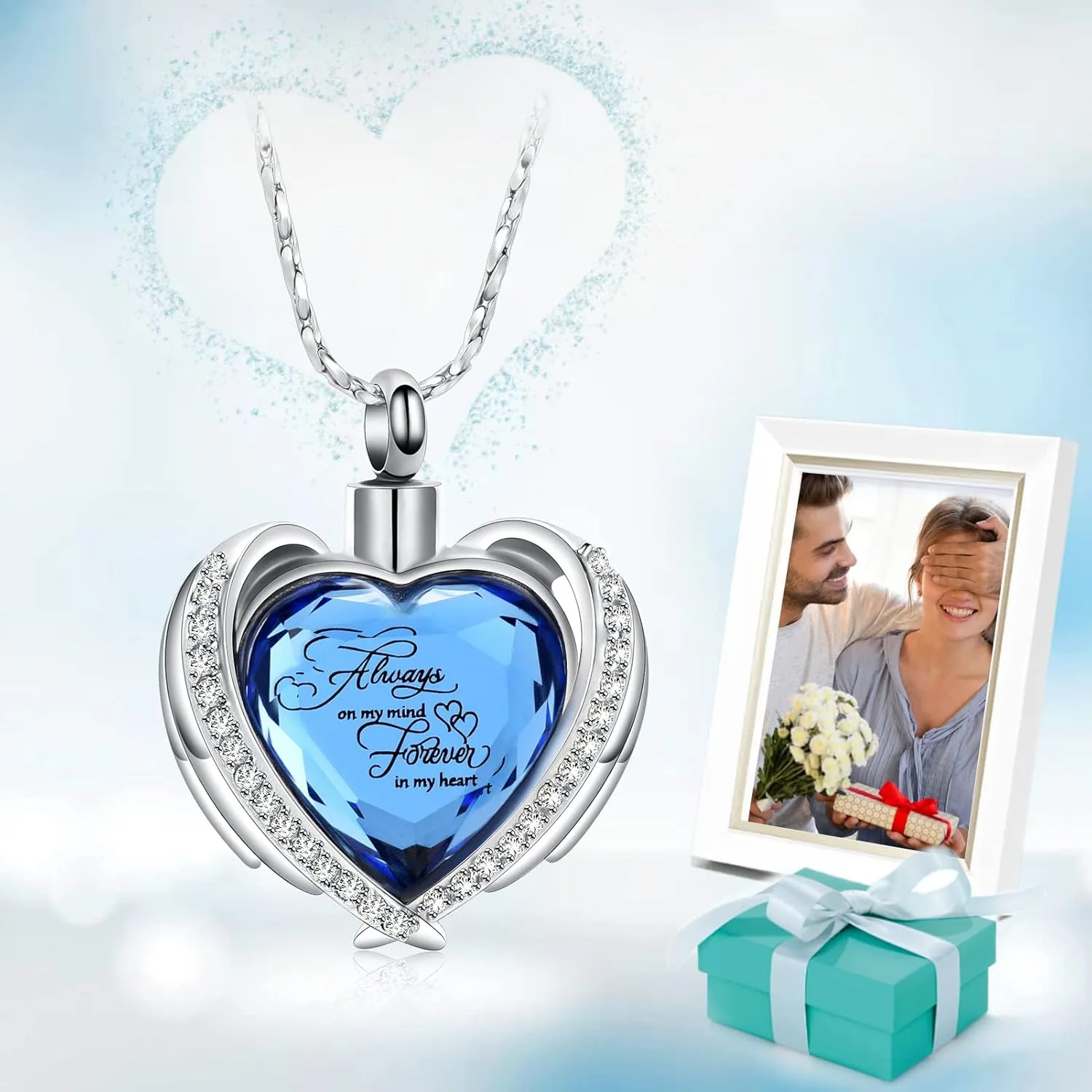 Imrsanl Cremation Jewelry for Ashes Pendant - Crystal Heart Urn Necklace with Mini Keepsake Urn Memorial Ash Jewelry