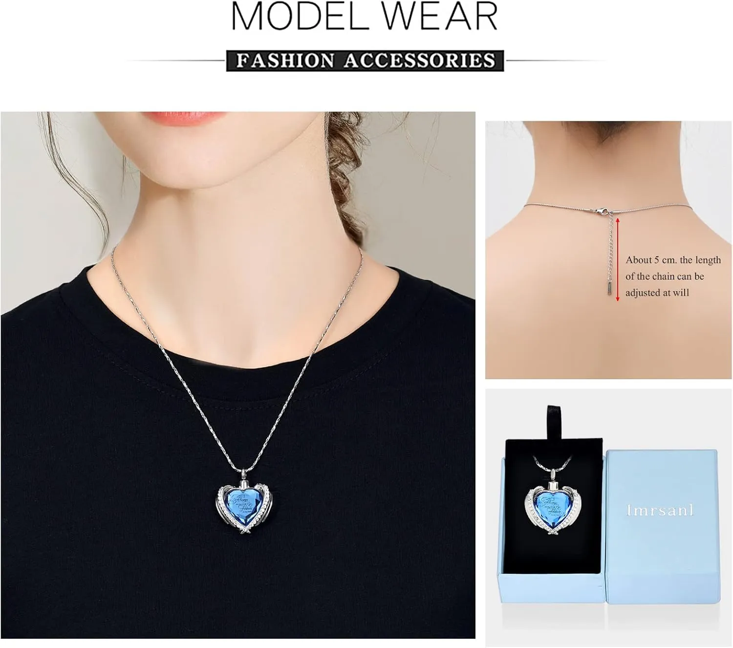 Imrsanl Cremation Jewelry for Ashes Pendant - Crystal Heart Urn Necklace with Mini Keepsake Urn Memorial Ash Jewelry