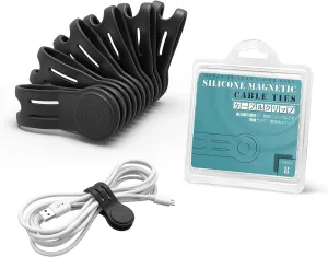 Kanemc Magnetic Ties for Cords, Cord Wrap Silicone Zip Ties Twist Ties Magnet Strap for Smartphone Charger Earphone Video Game USB C Cables (8-Pack, Black)