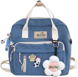 Kawaii Backpack for Teen Girls Tote Bag with Flower Accessories Bear Keychain Cute School Middle Elementary Bookbags