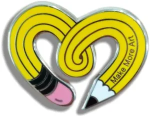 Make More Art Yellow Pencil Heart Enamel Pin Novelty Brooch Buttons Jewelry for Jackets Jeans Backpack Cloth Lapel Bag Hat Gift for Women Girl Boy Men Artist Designer Painting Lovers
