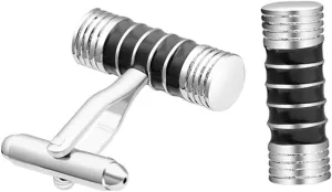 Men's Fashion Cufflinks Business Shirt Cufflinks Dumbbell Design Black Silver