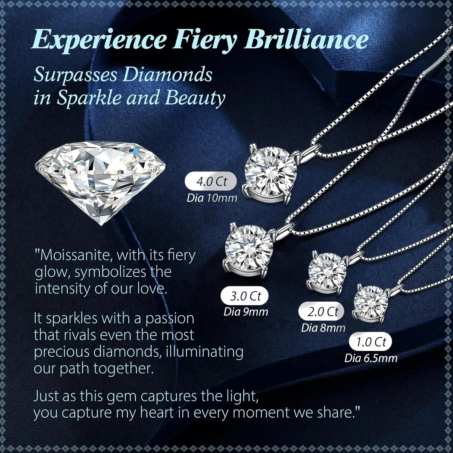 Moissanite Necklace for Women Sterling Silver Jewelry Lab Grown Gem Pendant for Her, Gift for Wedding Anniversary Birthday Christmas Valentines Mothers Day - to My Wife Daughter Girlfriend Mom