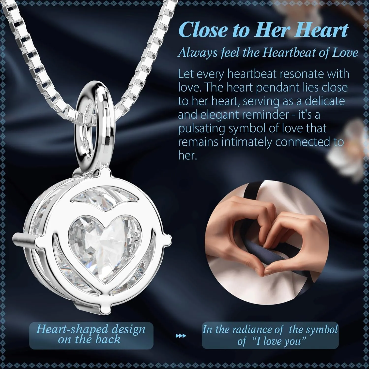Moissanite Necklace for Women Sterling Silver Jewelry Lab Grown Gem Pendant for Her, Gift for Wedding Anniversary Birthday Christmas Valentines Mothers Day - to My Wife Daughter Girlfriend Mom