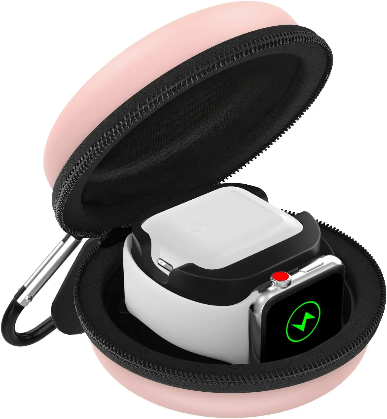 MoKo Storage Box Compatible with Apple Watch Series 10/9/8/7/6/5/4/3/2/1/SE,Portable Protective Travel Bag Fit iWatch 38mm 40mm 41mm 42mm 44mm 45mm 46mm Airpods Pro/3/2/1 Charging Case Dock,Rose Gold
