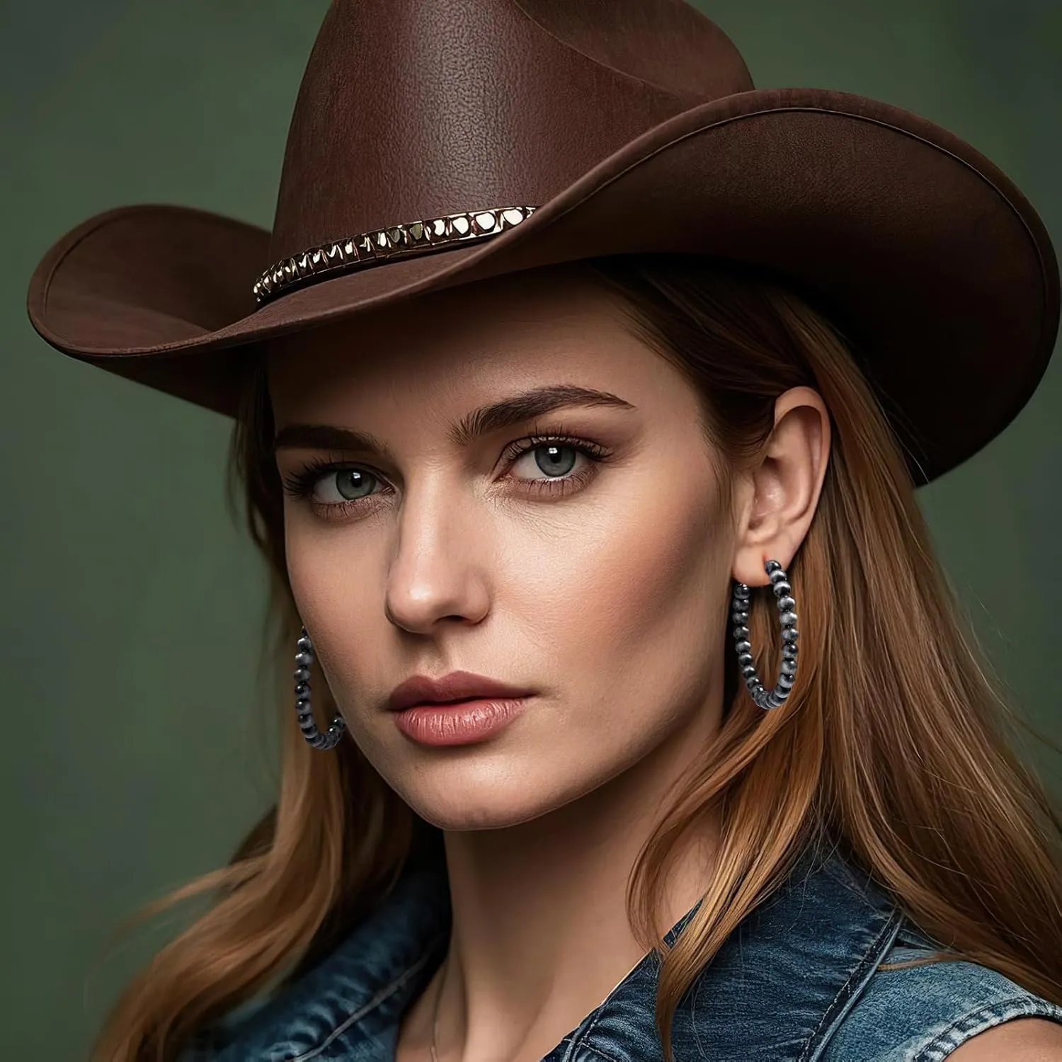 Navajo Pearls Dangle Chunky Hoop Earrings for Women Hypoallergenic Vintage Western Cowgirl Jewelry-Large