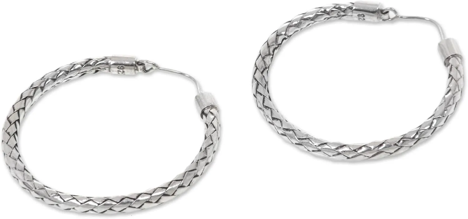 NOVICA .925 Sterling Silver Bali Earrings | Artisan Handcrafted | Lustrous Metals Hypoallergenic Jewelry | Woven Endless Hoop | Lead & Nickel Free | Indonesia 'Celuk Circles' 1.5" L x 1.5" W x 0.1" D