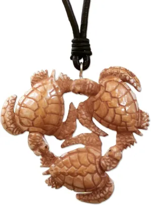 NOVICA Artisan Handmade Bone Leather Pendant Necklace Crafted Turtle Cord Brown Indonesia Animal Themed [13.5 in min L x 27.5 in max L 2 mm W Pendant(s) 1.7 in L x 1.8 in W x 0.3 in D] '