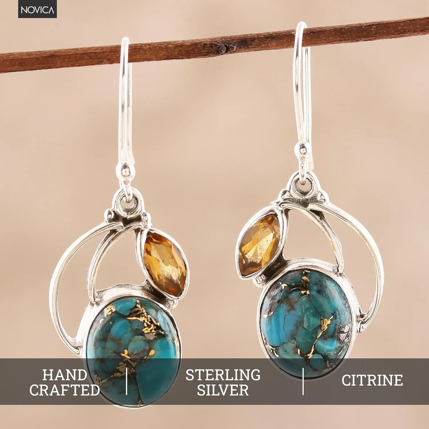 NOVICA Artisan Handmade Dangle Earrings Composite Silver Sterling Reconstituted Blue India Birthstone