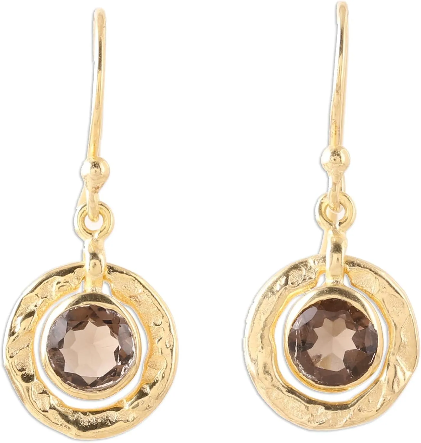 NOVICA Artisan Handmade Gold Plated Smoky Quartz Dangle Earring 18k Earrings Sterling Silver India [1.1 in L x 0.5 in W x 0.2 in D] ' Smoky Charm'