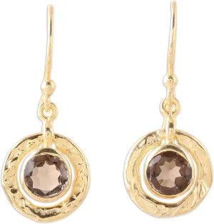 NOVICA Artisan Handmade Gold Plated Smoky Quartz Dangle Earring 18k Earrings Sterling Silver India [1.1 in L x 0.5 in W x 0.2 in D] ' Smoky Charm'