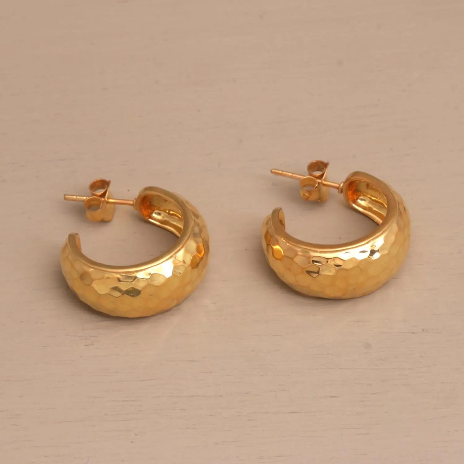 NOVICA Artisan Handmade Gold Plated Sterling Silver Half Hoop Earrings Balinese No Stone Indonesia