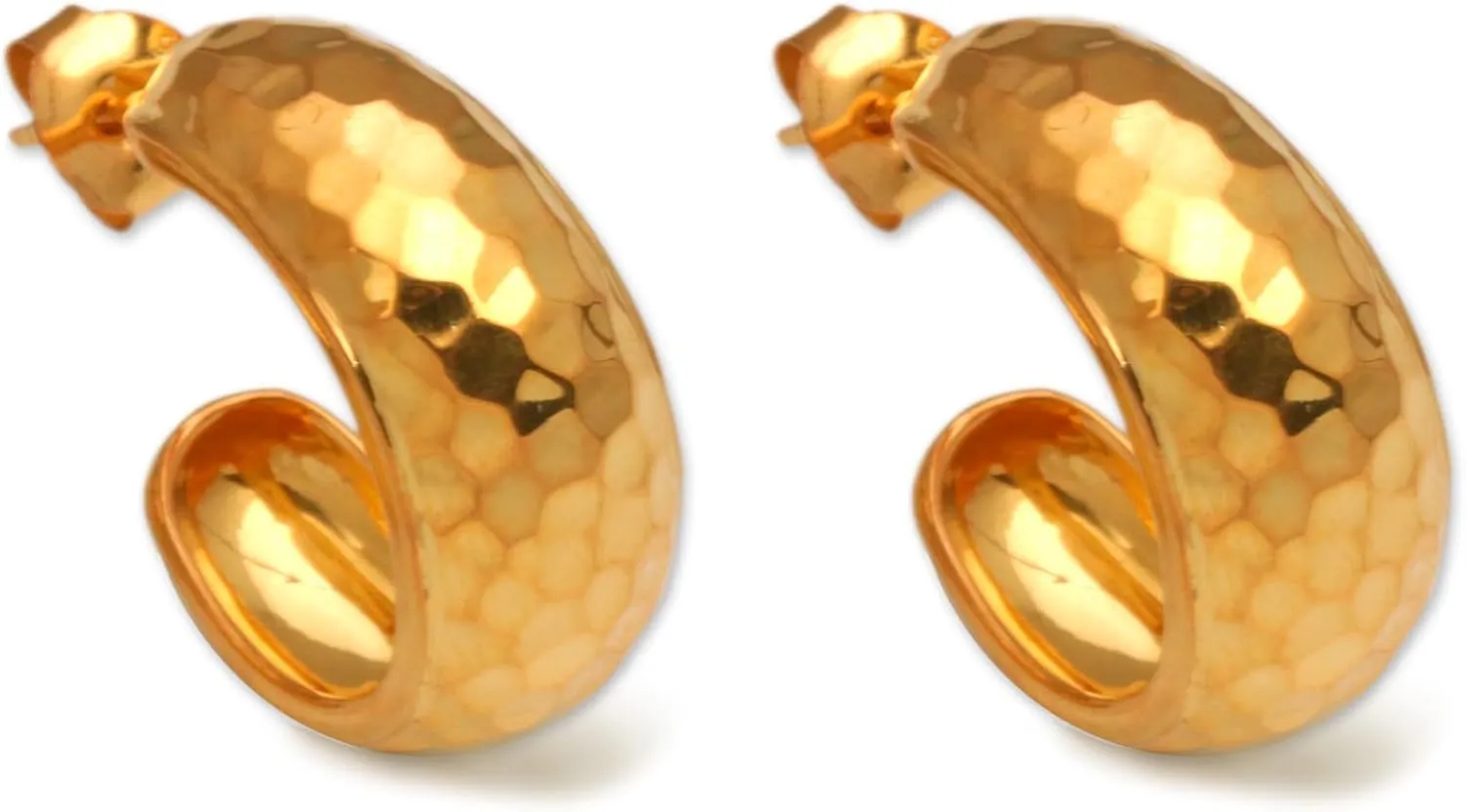 NOVICA Artisan Handmade Gold Plated Sterling Silver Half Hoop Earrings Balinese No Stone Indonesia
