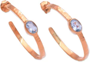 NOVICA Artisan Handmade Half-hoop Earrings Sterling Silver Indonesia Gemstone