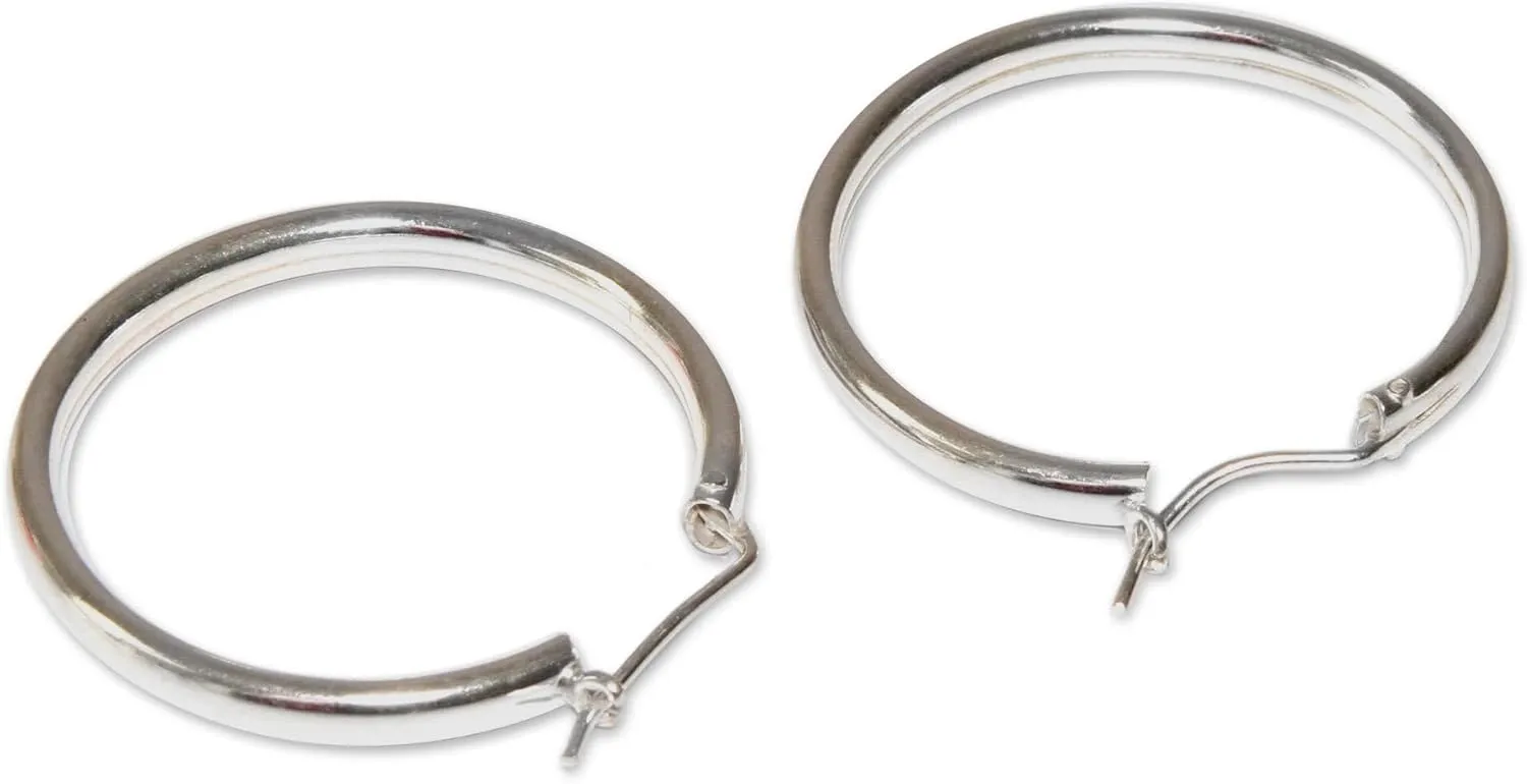 NOVICA Artisan Handmade Hoop Earrings Classic Plated No Stone