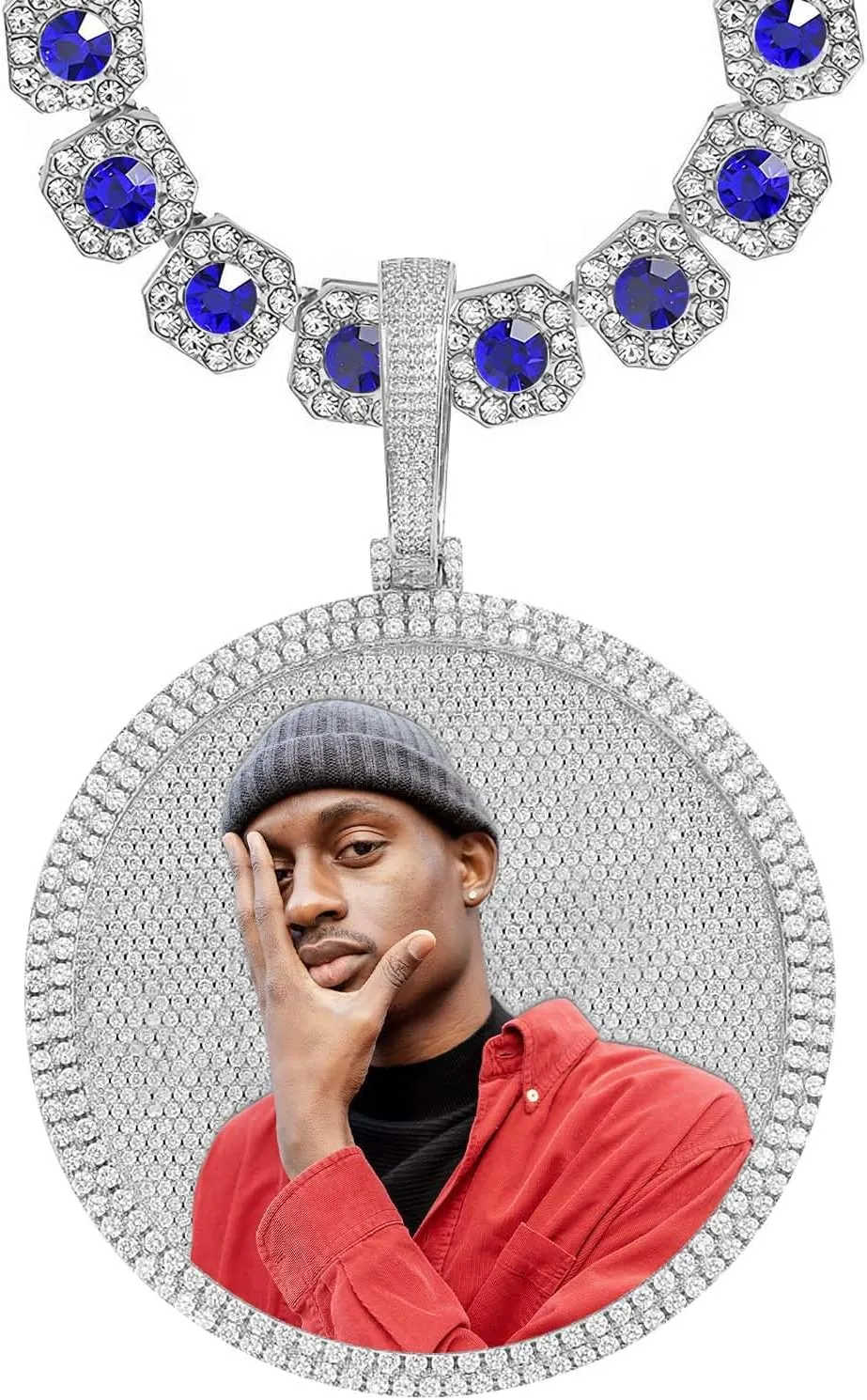 Picture Necklace Personalized Photo Custom Photo Pendant Necklace 3D Fully Iced Out Customized Hip Hop Memory Gift for Women Men