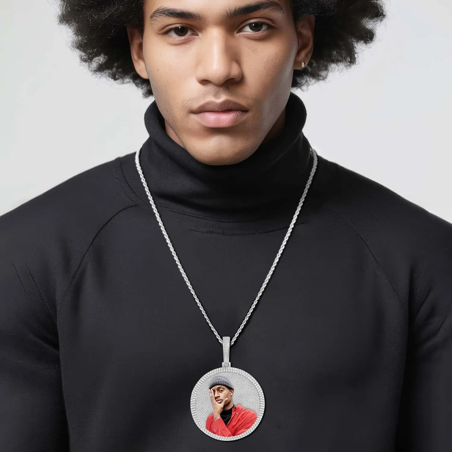 Picture Necklace Personalized Photo Custom Photo Pendant Necklace 3D Fully Iced Out Customized Hip Hop Memory Gift for Women Men