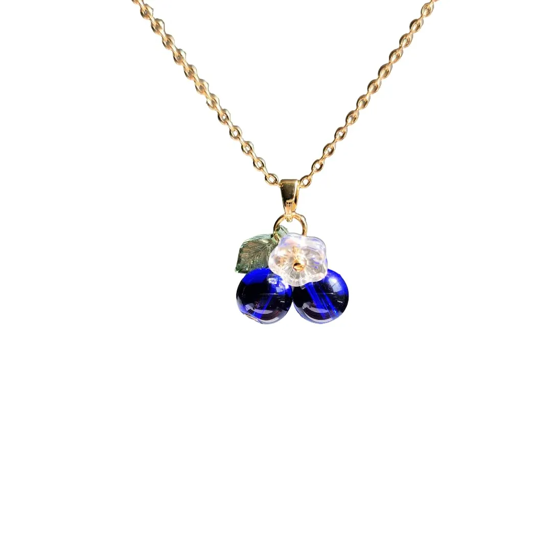 RainDesigns Custom Blueberry Necklace Design Your Own Handmade Glass Cluster Berry Fruit Jewelry 14K Gold Plated Realistic Blueberry Personalized Gift for Women Miniature Wildberry