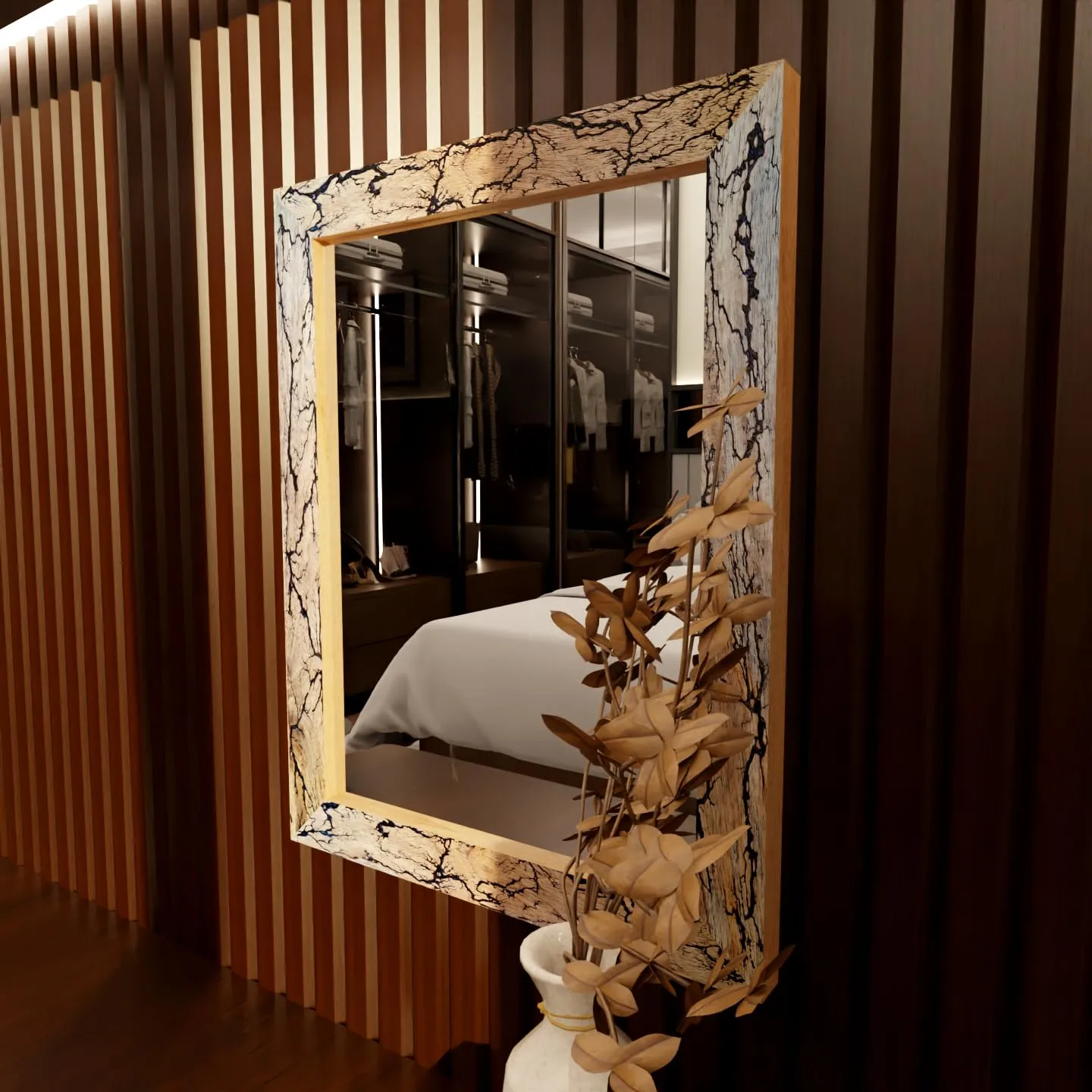 Reflective Beauty: Wooden Mirror Frame with Crackle Design - 18x14 Inches - Enhance Your Home Decor | Wall Frames | Home Decor | (Pack of 1 Wooden Frame)