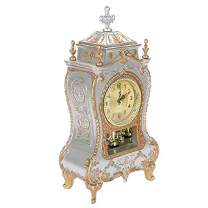 Retro Alarm Clock, Vintage Style Plastic Table Clock, Antique Home Hotel Decorative Desk Alarm Clocks for Bookshelf Decor(White)