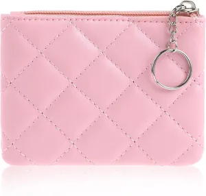 simarro Small Coin Purse for Women, Rhombus Embroidery PU Zipper Coin Purse Portable Change Wallet Short Ladies Coin Purse with Keychain Zipper Coin Pocket For Girl Women Ladies(Pink)