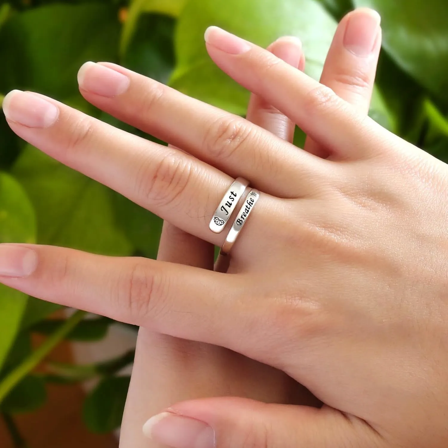 Sterling Silver Just Breathe Ring: Inspirational Encouragement Rings Adjustable I Am Fearless Motivational Jewelry Gift for Women
