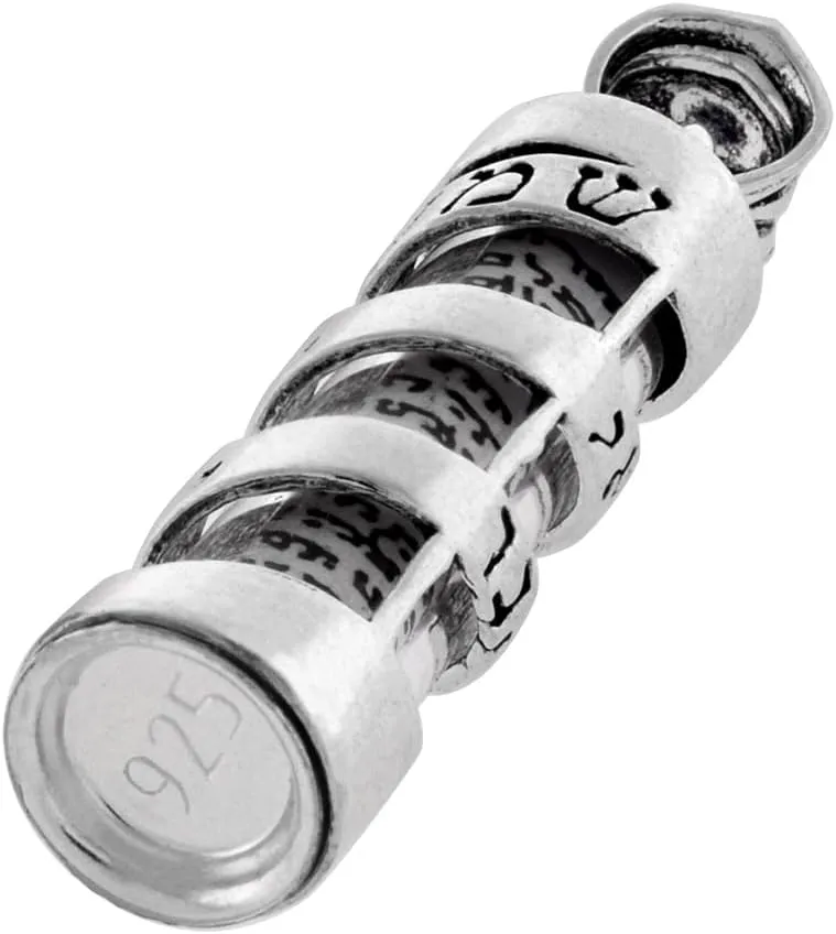 Sterling Silver Mezuzah Necklace Spiral Shema Israel Over Glass Case Paper Parchment 1 1/4 inch Available with or Without a Chain