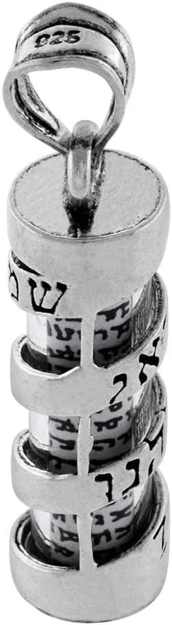 Sterling Silver Mezuzah Necklace Spiral Shema Israel Over Glass Case Paper Parchment 1 1/4 inch Available with or Without a Chain