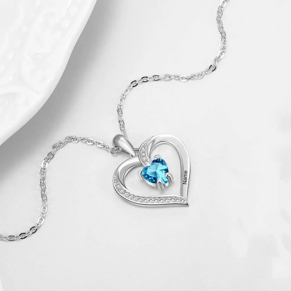 URONE 925 Sterling Silver Personalized Heart Name Pendant Necklace with Custom Birthstone Best Jewelry for Women