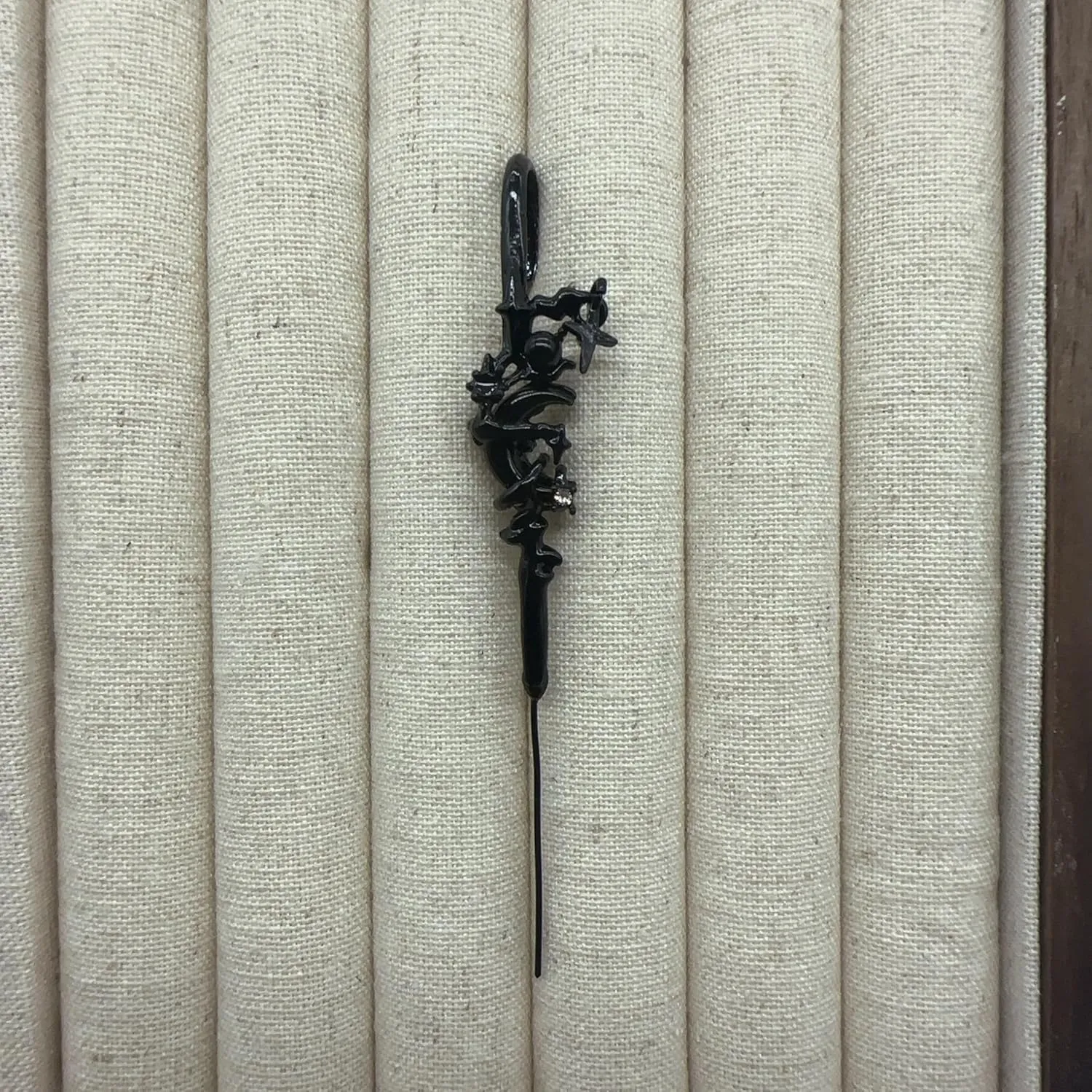 Vintage Ear Wrap Crawler Hook Earrings - Silver Black Cross Moon Star Design for Women - Punk Rock Gothic Rhinestone Wire Needle Jewelry