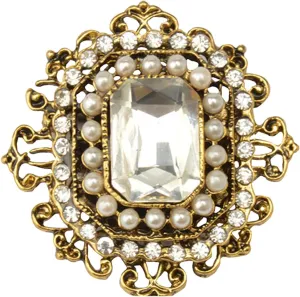 Vintage Rhinestone Pearl Brooch Gold Tone Vintage Baroque Rectangular Crystal Shell Pearl Bohemian Victorian Style Brooch Lapel Pin Elegant Wedding Christmas Holiday Decorative Jewelry for Women