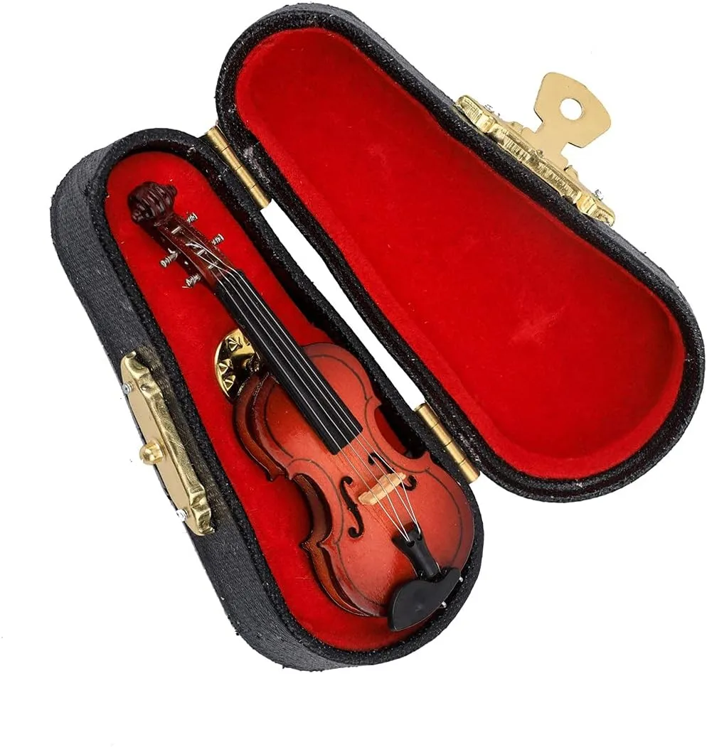Violin Pin Miniature Musical Instrument Brooch with Red Velvet Lined Case Musical Christmas Gift