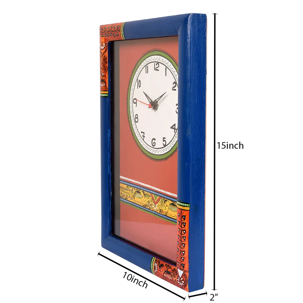 Wall Clock Handcrafted Madhubani Blue/Red with Glass (10x2x15)
