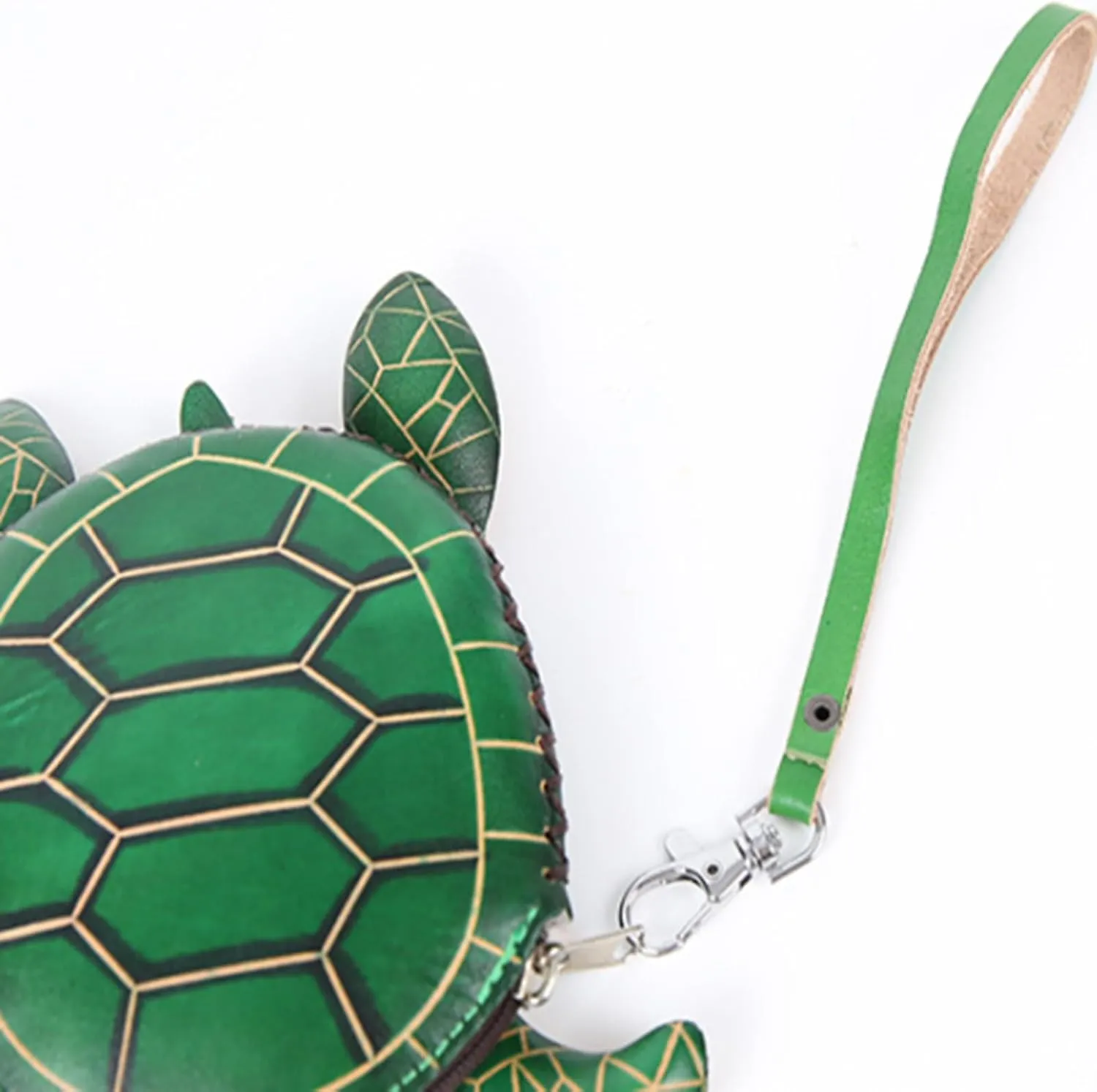 Xeerfan Cute Leather Coin Purse, Small 3D Cartoon Change Purse for Coin Key Earphone, Zipper Waller for Girls & Boys Ladies, Green Turtle