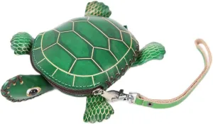 Xeerfan Cute Leather Coin Purse, Small 3D Cartoon Change Purse for Coin Key Earphone, Zipper Waller for Girls & Boys Ladies, Green Turtle