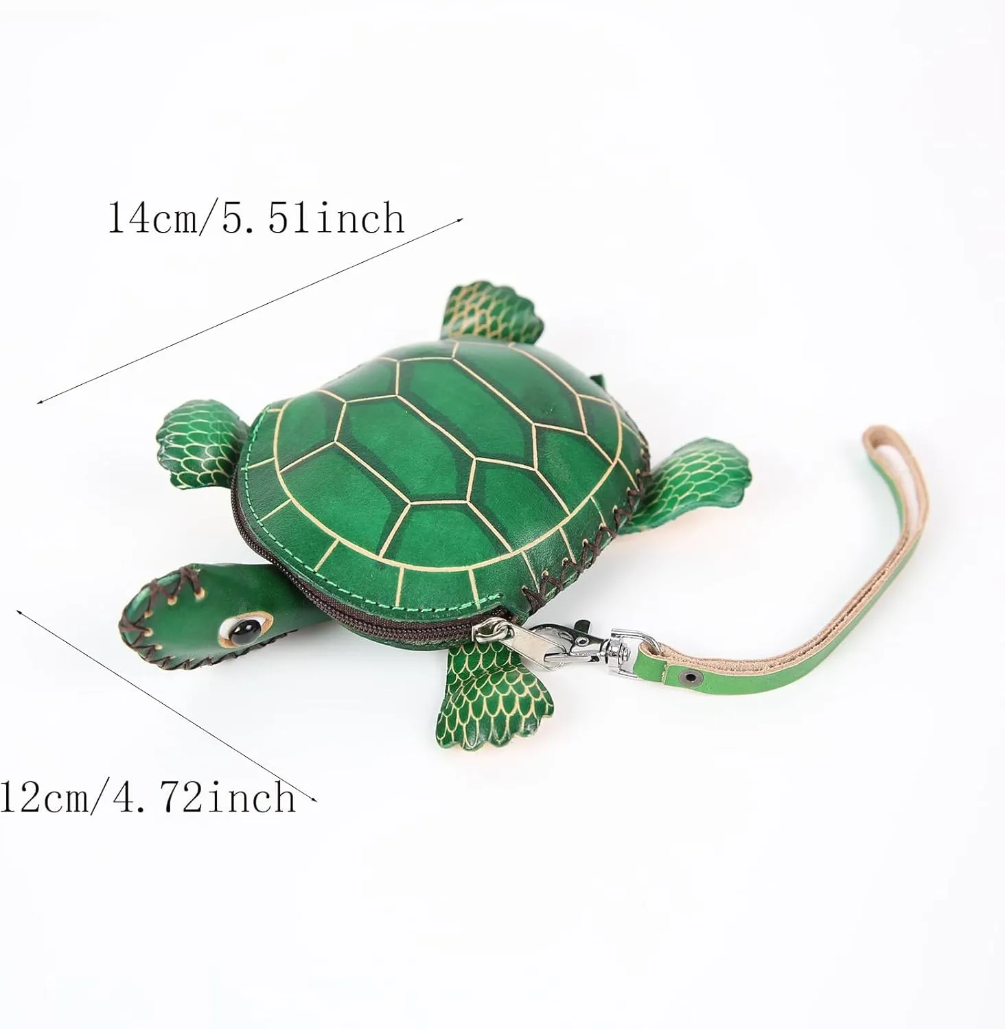 Xeerfan Cute Leather Coin Purse, Small 3D Cartoon Change Purse for Coin Key Earphone, Zipper Waller for Girls & Boys Ladies, Green Turtle