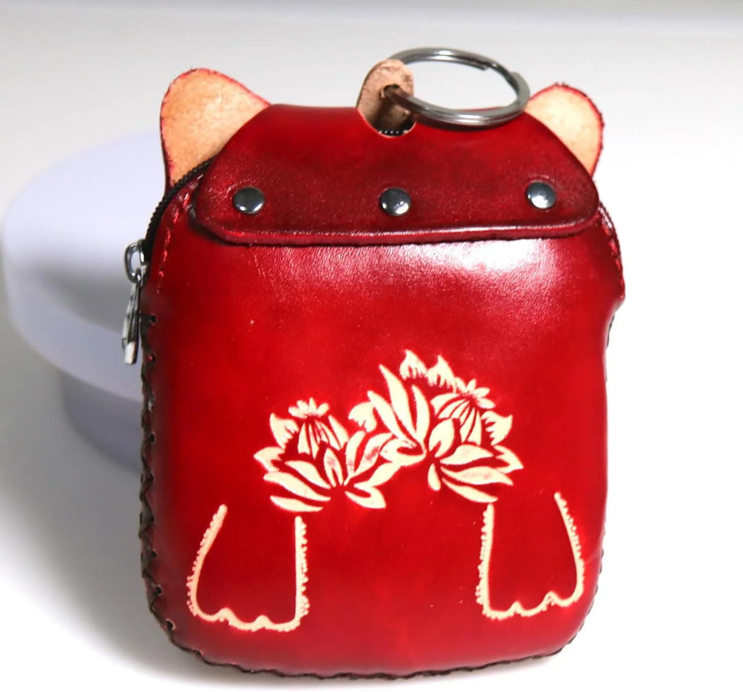 Xeerfan Cute Leather Coin Purse, Small 3D Cartoon Change Purse for Coin Key Earphone, Zipper Waller for Girls & Boys Ladies, Red Cat