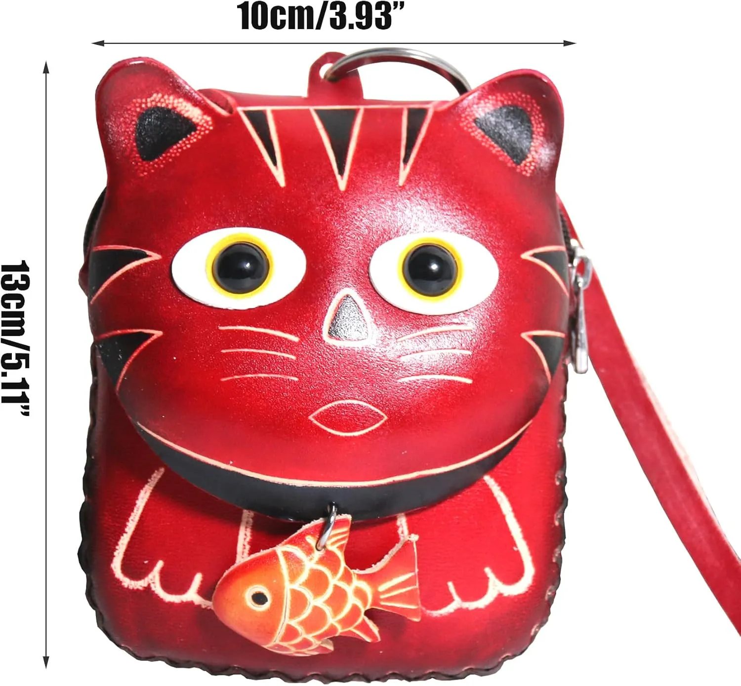 Xeerfan Cute Leather Coin Purse, Small 3D Cartoon Change Purse for Coin Key Earphone, Zipper Waller for Girls & Boys Ladies, Red Cat