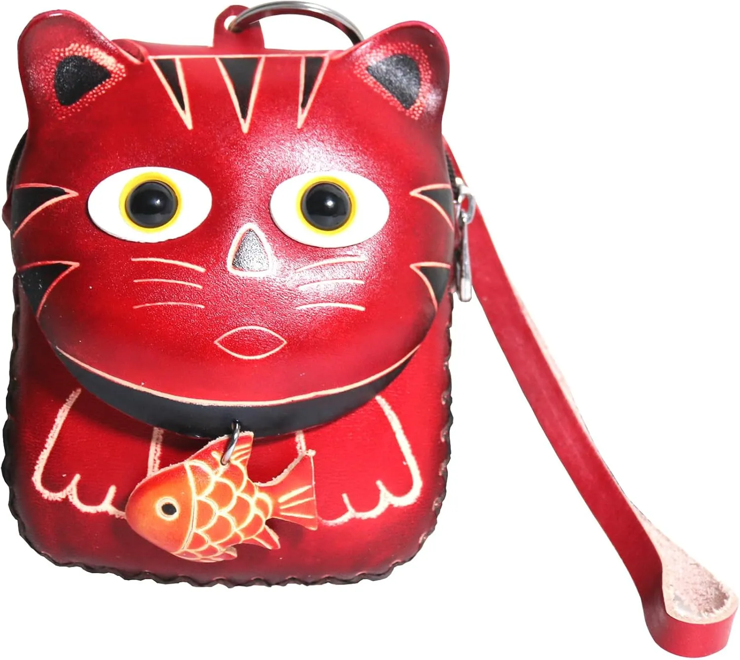 Xeerfan Cute Leather Coin Purse, Small 3D Cartoon Change Purse for Coin Key Earphone, Zipper Waller for Girls & Boys Ladies, Red Cat