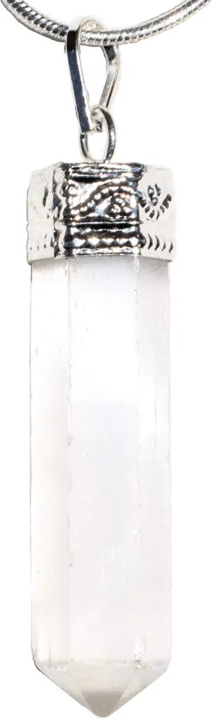 Zenergy Gems CHARGED Natural Himalayan Gemstone Crystal Perfect Pendant   20" Silver Chain   Selenite Charging Heart [Included]